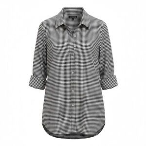 Land’s End Black/White Houndstooth Button-Up Women’s Size 14 Shirt Rolled Sleeve